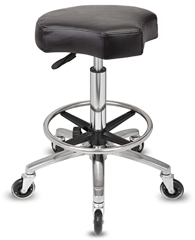 Staboos Rollhocker bis 160 kg - Ergonomisch geformter Sitz mit Rollen - Drehhocker (Premium Rollen und Fußstütze) Praxishocker höhenverstellbar (55 cm bis 75 cm)