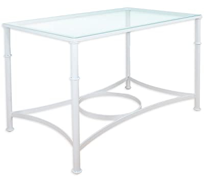 El Herrero Mesa de Forja para Salon, Comedor, Cocina, Mesa de Centro, Jardin | 120x70 Regulable a Doble Altura. Ideal para Ropa Camilla (White, con Aro + Cristal 6mm)