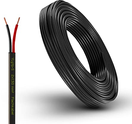 Fahrzeugleitung Anhängerkabel Rund oder Flach Kabel rot/schwarz 2x 0,75 1,0 1,5 mm² 2-adrig 6-24 Volt KFZ AUTO (Flachkabel 1,5 mm², 10 Meter)
