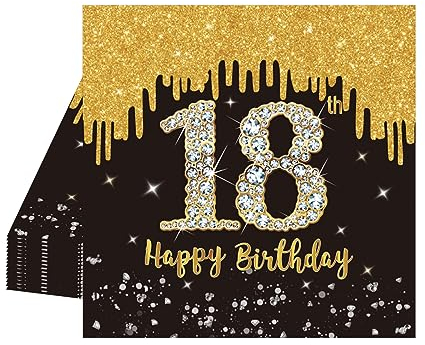 20 Stück Schwarz und Gold Papier Party Servietten Tischdeko 18. Geburtstagsdeko Servietten Hochwertige Papierservietten für Mann Frau Geburtstag Party Deko Partyzubehör zum Thema Schwarz Gold