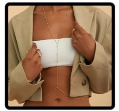 Prosy Bead Bra Chest Chain Gold Harness Bikini Chain Cross Body Chain Summer Beach Nightclub Jewelry Adjustable for Women and Girls