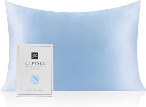 Oeko-TEX® Zertifizierter Seidenkissenbezug für 100% Seide, 22 Momme Kissenbezug für Haar und Haut, Anti-Aging, Anti-Milben (40 x 60 cm, Hellblau)