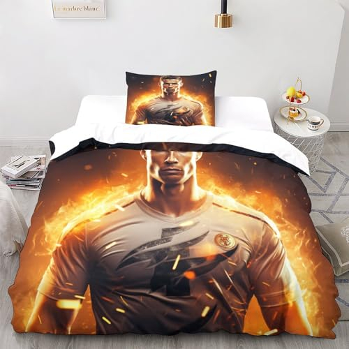 LSORU Ronaldo 3D Print Kinder Betten Set Bettwäsche Set,Microfaser Bettbezüge, Himmlische Qualität Bettbezug Mit Kissenbezug Teilig Single(135x200cm)