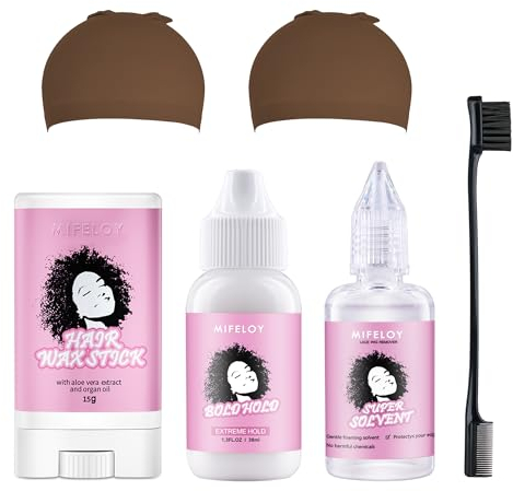 6 Stück Perückenset für Lace Front Perücken für Cosplay Frauen Mädchen, Perücke Kleber Entferner, Ersatz unsichtbaren Kleber, Haar Styling Wachs Stick, Perücke Kappen, schwarze Rand Kontrolle Pinsel
