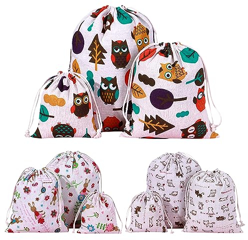 Heiqlay Pochon Tissu, 9 Sac Tissu Cordon, Réutilisables Sac Cadeau avec Cordon, Beau Petit Sachet Tissu, Pochette Bijoux Pochon Coton pour Cadeaux Collations Bijoux Cosmétiques Mariages Fêtes Noël