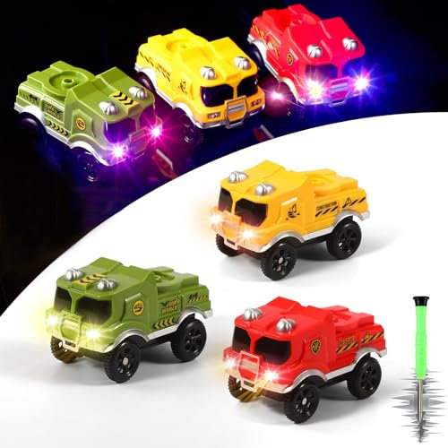 Tracks Cars Replacement only, Battery Operated Snap Glow Trax Cars Toy for Magic Tracks Glow in The Dark, Accessories with 3 LED Lights Up, Compatible with Most Car Track for Kids (3pack)