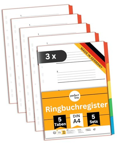 perfect line Ordner-Register DIN-A4, 12-teilig, 15er Set, Karton, Made in Germany