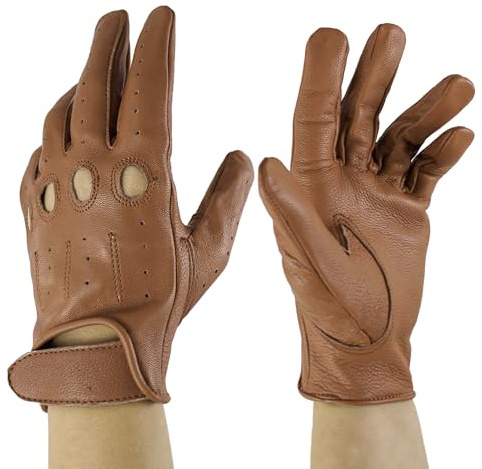 Zerimar reithandschuhe damen - Perforierte Fahrhandschuhe mit atmenden Fingerknöchel Löchern Handschuhe Weiche Leder Damen - Handschuhe Damen Leder - Ideal für Outdoor - Farbe Beige - Größe 8