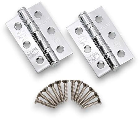 Infinity Decor Heavy Duty CE7 Steel Ball Bearing Butt Hinges Set – 80mm Hinges Suitable for Internal External Doors and Windows (Polished Chrome)