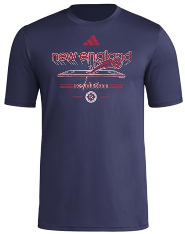 adidas Men's New England Revolution Vintage World Pre-Game Short Sleeve T-Shirt, Team Navy Blue/New England Revolution, X-Large