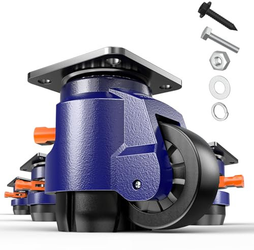 KOSTANZO Premium Nivellierrolle - Schwerlastrolle mit Ratschengriff - Gesamtkapazität 1500kg - Gesamthöhe 121-128 mm - Industrierollen für Werkbank