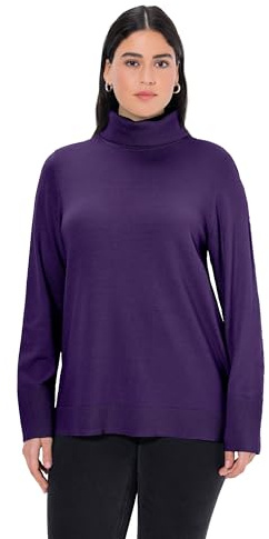 Ulla Popken Dolcevita da Donna, Taglie Forti, Taglie Forti, Polsini Larghi, Maniche Lunghe, Viola Scuro, 60/62