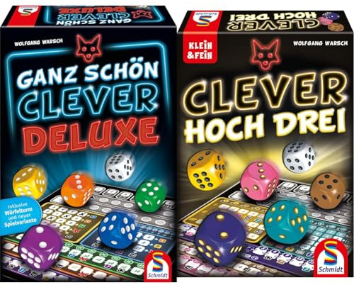 Schmidt Spiele 49443 Ganz schön Clever Deluxe, Würfelspiel, Familienspiel & 49384 Clever hoch DREI, Würfelspiel aus der Serie Klein & Fein