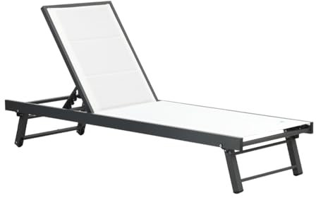 Totò Piccinni Lettino Prendisole MIRAMARE in alluminio e textilene imbottito 6 posizioni con rotelle ideale per piscina o lido (Bianco)