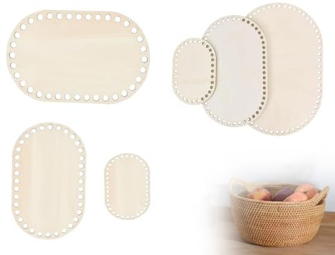 Lhbwhiz 3 Größen Naturholzkorbboden,zum Häkeln Leerer Massiver Holz Korbboden,Häkelkorb Holzbasis,Holzboden,taschenboden mit Loch,für DIY Handtasche Korb Crochet Supplies Heimdekoration(Ovale)