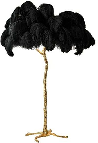 Resin LED Floor Lamp with Dimmable Natural Ostrich Feather Tripod - Perfect Reading Light for Living Room, Home & Office Decoration