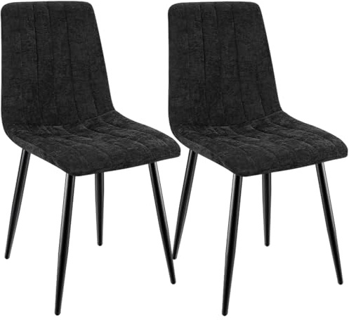 ANVOFONG Esszimmerstühle 2er Set,Küchenstuhl aus Leinenstoff,Polsterstühle mit Eisenfüßen,Stuhl Schlafzimmer,schminkstuhl,Wohnzimmer Stühle-Schwarz