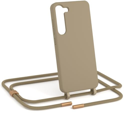 ZhinkArts - Handykette kompatibel mit Samsung S24 Plus - Handyhülle zum Umhängen - Band/Schnur abnehmbar - Necklace - Silikon - Taupe - Beige