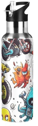 Botella de agua infantil con tapa con pajilla, termo de acero inoxidable aislado para niños y niñas, gimnasio, deportes, 600 ml