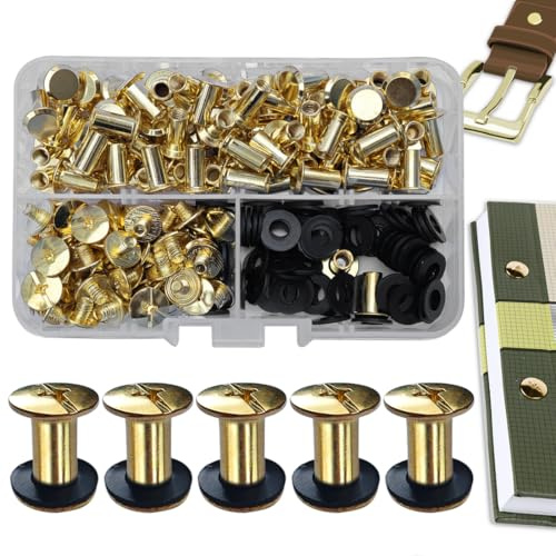 SHSMPXOY 80 Kits Vis Chicago Screws,M5*10mm Vis de Livre,Rivet a Visser de remplacement en métal pour sacs, livres, colliers, sacs à dos, laisses de chien, laisses (Or)