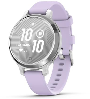 Garmin Lily 2 Active GPS 35mm Smartwatch, Stylish Smaller watch, Fitness Tracker with Hidden Display, Sports apps,Patterned Lens, Bright Touchscreen Display, up to 9 days battery life, Purple/Silver