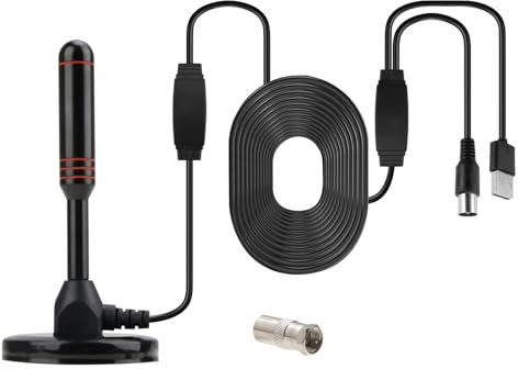 DVBT2 Antenne mit 36dBi Verstärker, HDTV Zimmerantenne für TV, ALU-Kern für maximale Signalqualität, 5m Kabel, Freenet TV, Innen und Außen, 360° Empfang, Unterstützt 4K HD-Kanäle, Magnetfuß (Schwarz)