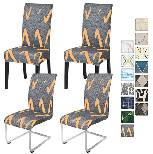 Alishomtll Stretch Stuhlbezug 4er/6er Set Grau Stuhlhussen Schwingstuhl Elastische Stuhlhussen Abnehmbarer Waschbarer Esszimmerstühle Bezüge für Restaurant Hotel Bankett (Grau, 4 Stück)