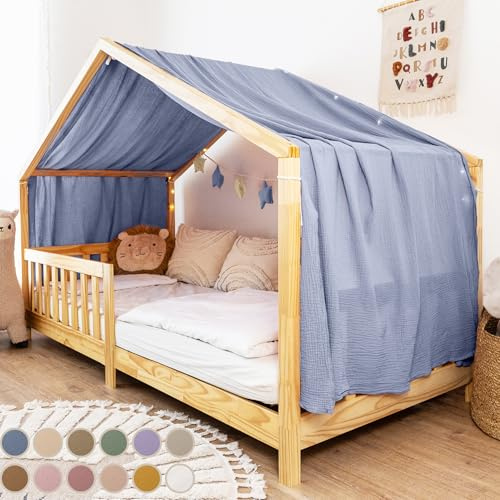 lilimaus Hausbett Himmel [in 12 Farben] Betthimmel Hausbett aus 100% Baumwolle Musselin - Stoffhimmel für Hausbett Deko Mädchen & Jungen - Himmel für Hausbett Kinder - Bett Vorhang Kinderbett