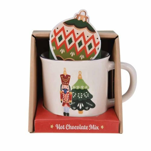 Christmas Mug Set with Hot Chocolate - Nutcracker & Tree Decoration Xmas Present Gift for Kids Children & Adults