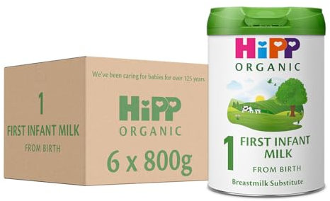 HiPP Organic 1 First Infant Baby Milk Powder Formula, from Birth, 800g (Pack of 6)