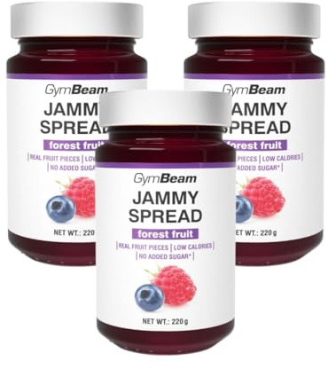 GymBeam Marmellata Senza Zucchero Jammy Spread - Sapore di Frutti di Bosco, Facile da Spalmare, Con Pezzi di Frutta, Ideale per Perdita di Peso (220 g (3er pack), Forest fruit)