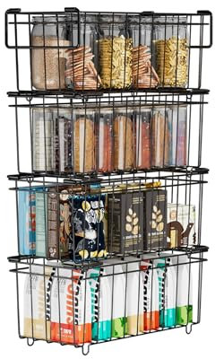 Vankarr 4 Piezas Organizador Congelador Cestas Apilables Para Congelador Metal Organizador de Congeladors Con Asas Y Fondo Antideslizante (36.5x18x15cm)