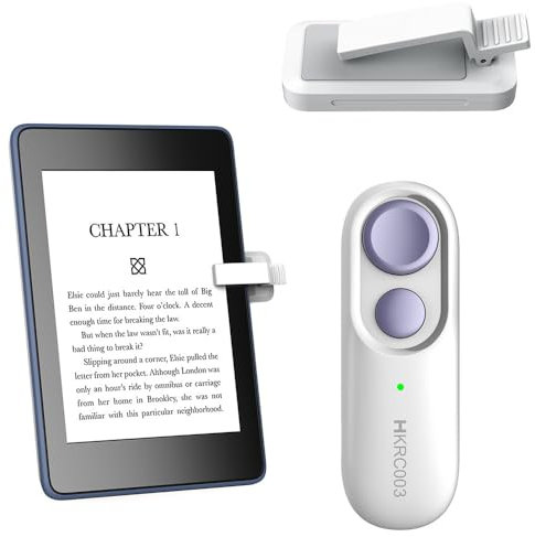 Hogance Mando a Distancia RF Universal Pasapáginas para Kindles eReaders, Turner de Página Inalámbrica para iPad Tabletas Lectura de eBooks,Accesorios para la Lectura de Kindles,HKRC003,Blanco+Violeta