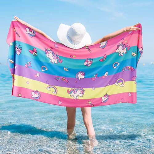 Toalla Playa Microfibra Unicornio Niño, 75 x 150 CM Toallas de Playa Grandes Niña, Toallas Playa Infantil Secado Rápido Antiarena, Toallas Absorbente Suaves para Playa Baño Piscina Viaje Ducha