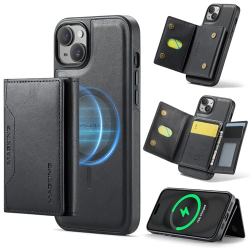 DG.MING 2 in 1 Removable Magnetic Leather Case for iPhone 13,RFID Blocking Wallet with 8 Card Slots,Compatible with MagSafe Wireless Charging,Shockproof Protective Phone Case(Black)