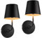 NEWSEE Wireless Wall Lights Set of 2, Small Battery LED Wall Sconces, 5000mAh Rechargeable with Touch Control, Dimmable & Waterproof, Metal Shade Lamp for Garden, Bedroom, Bathroom, Hallway (Black)