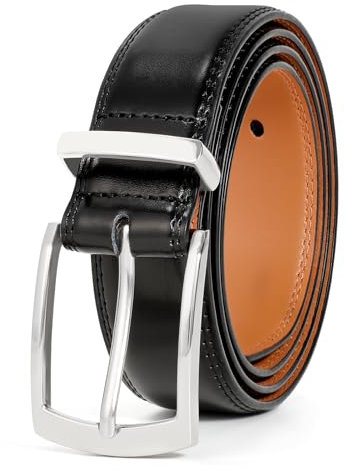 JasGood Herren Ledergürtel Klassisch Leder Gürtel für Jean Business Anzug Gürtel Herren Leder mit Dornschließe 33mm Breit,Black,120cm