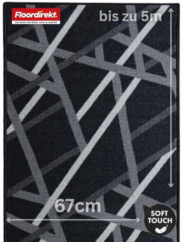 Floordirekt Teppich Läufer Printed - Teppichläufer auf Maß - Meterware - Flurteppich - Küchenläufer - Teppich für Küche, Flur & Wohnzimmer (Anthrazit, 67 x 300 cm)
