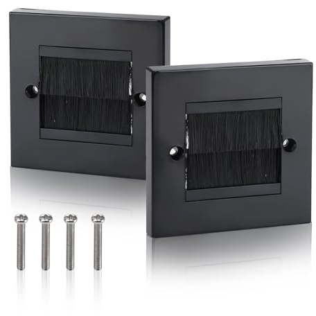 Wgewfhdf Brush Wall Plate, 2 Pcs Cable Entry Cover, Single Gang Brush Panel, Flush Wall Mounted Faceplate Cover for Wires and Cables Access with Black Brushes