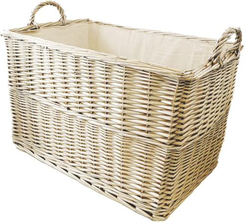 Arthur Cameron Wicker Log Basket with Lining and Handles | Large Sturdy Storage Basket perfect for Toys, blankets, hallway, garage, living room, bedroom or office (Sandstone, Large)
