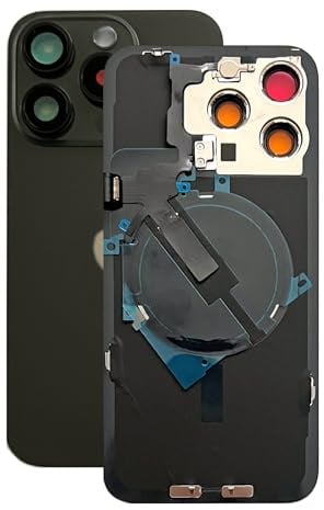 Backcover, Akkudeckel passend für iPhone 15 Pro Max Serie. 15Pro Max Vormontiert : mit QI / NFC Flexkabel, Magnet, Metallträger, Kameraringe, etc. Genau wie auf das Foto. Ersatzrückglas. OEM (Schwarz)