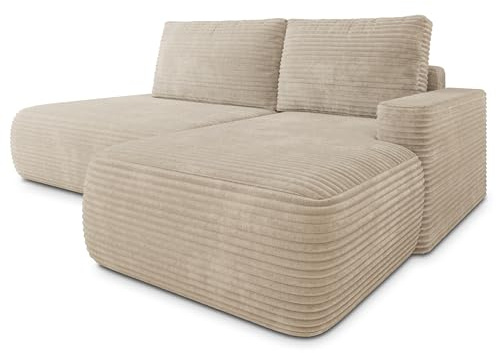 Masseno Ecksofa AVINI T R-S mit Schlaffunktion L-Form, Klassisch Sofa mit Bettkasten, Wohnzimmersofa, Couch, Soffa, Bettsofa, Couchgarnitur - Hellgrau, TILIA 83