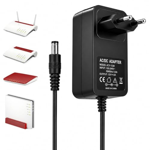 Alimentatore di rete da 12 V, 3 A, compatibile con AVM Fritz!Box 7690 7590 7560 7490 | 7530 6660 6690 5530 5590 WLAN Router Telekom Speedport Smart - Alimentatore di rete con spina da 5,5 x 2,5 mm, colore nero