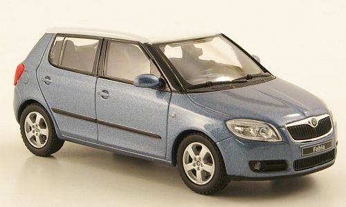 Skoda Fabia II, met.-blaugrau mit weissem Dach, 2006, Modellauto, Abrex 1:43