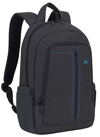 Rivacase Notebookrucksack bis 15.6 Zoll und einem Innenfach für Tablets bis 10,1 Zoll – Stilvoller Laptop Rucksack aus wasserabweisendem Material mit extra verstärkten Seiten /