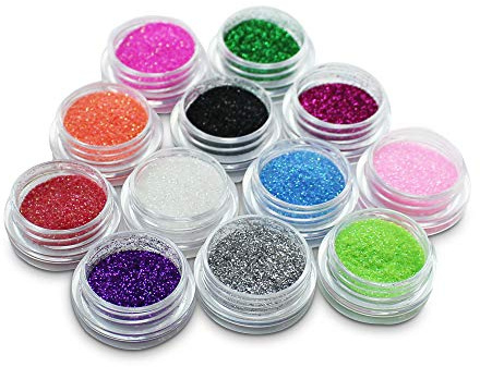 12 Mix Colours Nail Art Craft Acrylic Fine Glitter Powder Pots Tips Decoration