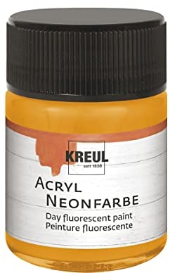 KREUL 77562 - Pintura acrílica neón, Tarro de 50 ml en Naranja neón, Pintura acrílica Fluorescente al Agua, cremosa semiopaca de intensa luminosidad