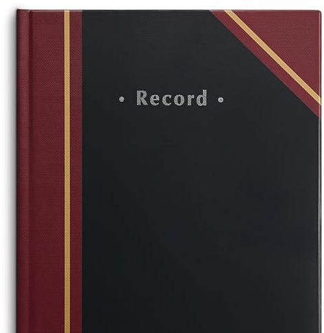 Staples Black Record Book, Hardbound, 300 Numbered Pages, 11-3/4 x 7-1/4, Durable Sewn Binding Notebook for Logs, Records & Note‑Taking