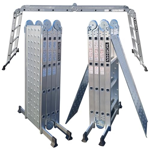 WORHAN MEHRZWECKLEITER ANLEGELEITER STEHLEITER 460cm +Platform AUS Aluminium Leiter KS4.6+Platforms