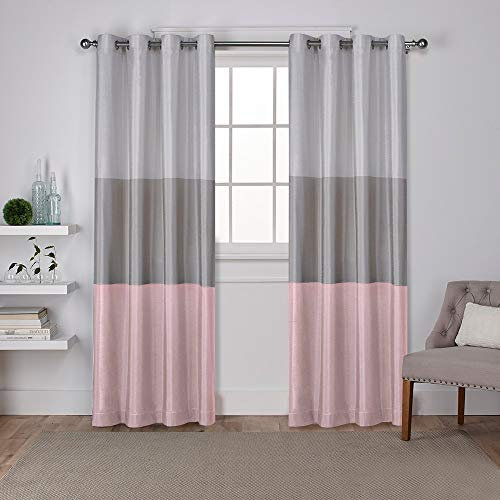 Exclusive Home Chateau Striped Faux Silk Grommet Top Window Curtain Pair, 54x96, Seafoam, Set of 2 Rideaux 137 x 243 cm, Tissu, Rose poudré, W 53,9 x L 96 (2 Panels)
